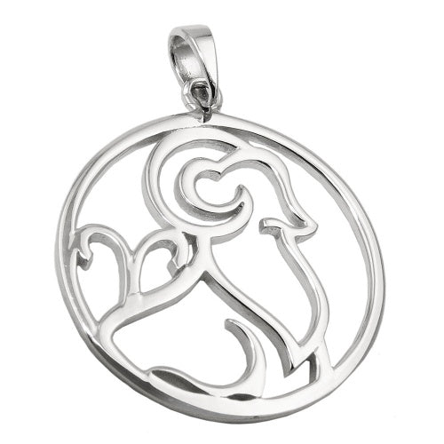 Vedhæng 21mm Zodiac Vædder Skinnende Rhodium belagt sølv 925