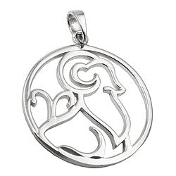 Vedhæng 21mm Zodiac Vædder Skinnende Rhodium belagt sølv 925