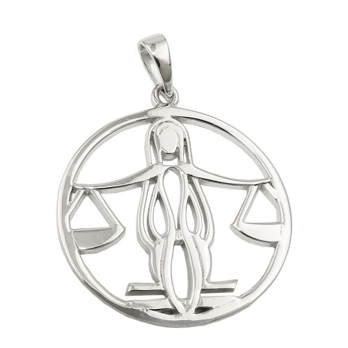 Vedhæng 21mm Zodiac Libra Skinnende Rhodium belagt sølv 925