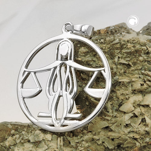 Vedhæng 21mm Zodiac Libra Skinnende Rhodium belagt sølv 925