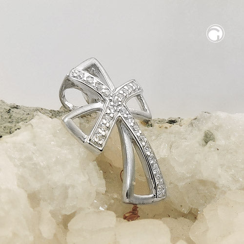 Vedhæng 20x14 mm kors med zirkoniaer af rhodium belagt sølv 925