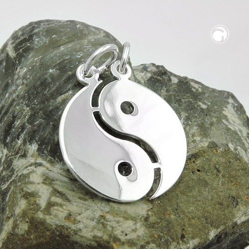 Vedhæng 18mm Dobbelt Yin-Yang Skinnende Sølv 925