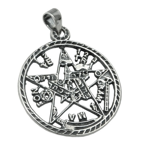 Vedhæng 21mm Pentagram Amulet Slebet Sølv 925
