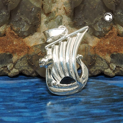 Vedhæng 17x11mm Lille vikingeskib Shiny Silver 925