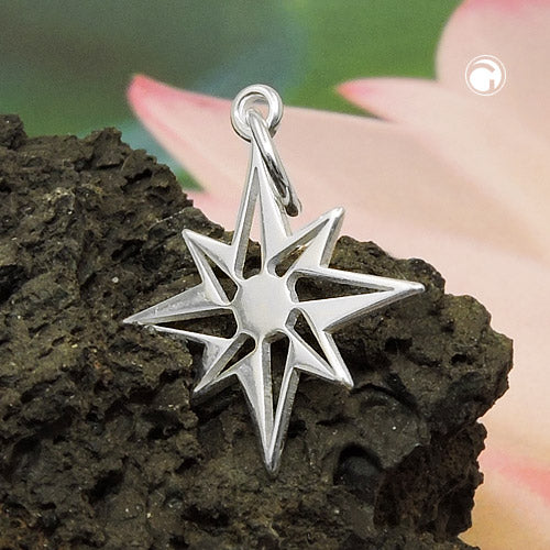 Pendel 14mm Star Wind Rose Shiny Silver 925