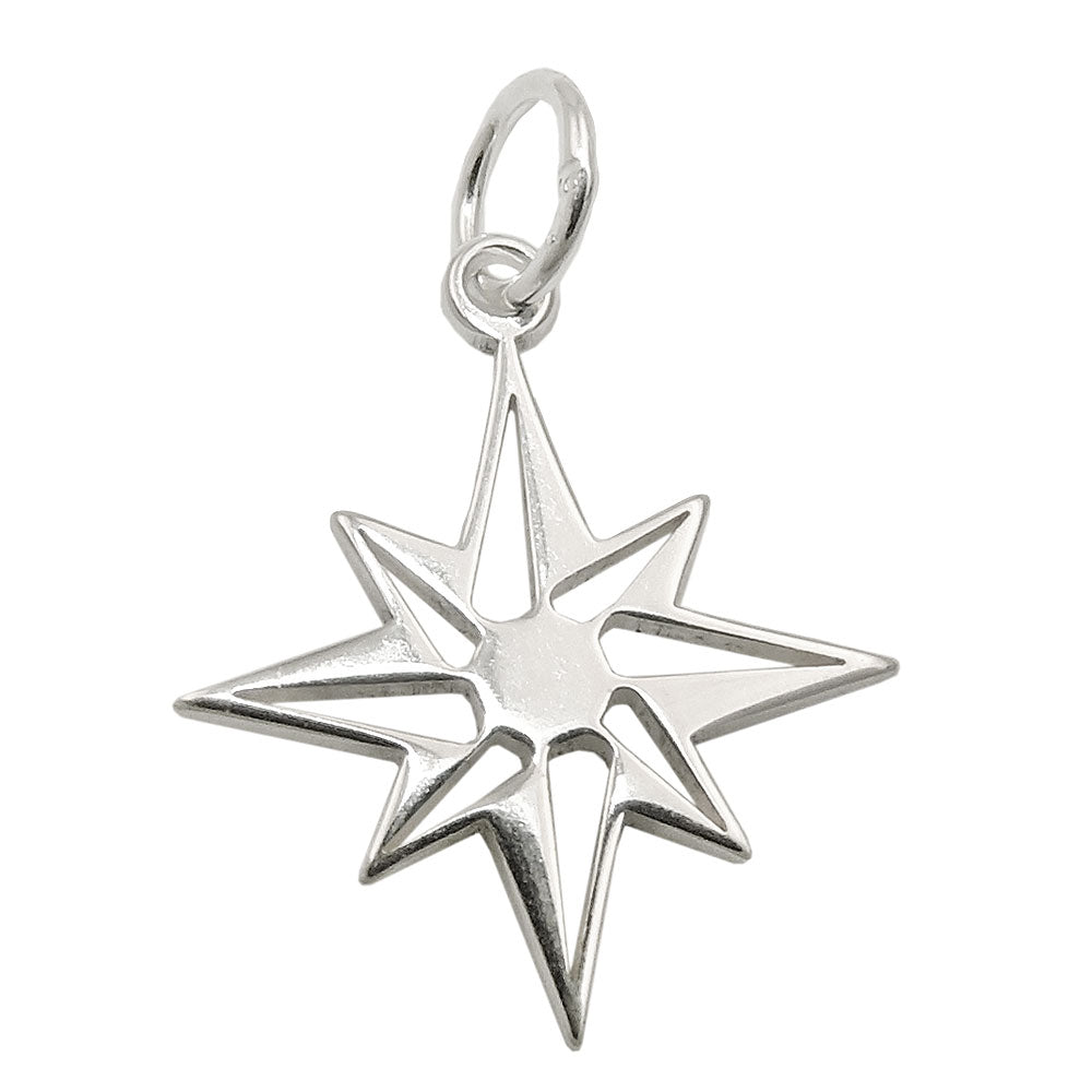 Pendel 14mm Star Wind Rose Shiny Silver 925