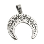 Vedhæng 17x18mm halvmåne med blomster skærpet sølv 925