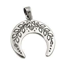 Vedhæng 17x18mm halvmåne med blomster skærpet sølv 925