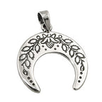Vedhæng 17x18mm halvmåne med blomster skærpet sølv 925