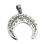 Vedhæng 17x18mm halvmåne med blomster skærpet sølv 925