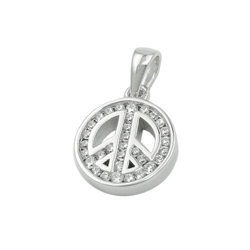 Vedhæng 14,5x12x3mm Fredstegn med kubisk zirkonia rhodiumbelagt sølv 925