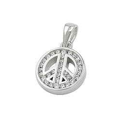 Vedhæng 14,5x12x3mm Fredstegn med kubisk zirkonia rhodiumbelagt sølv 925