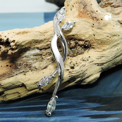 Vedhæng 35x7mm 4x zirkonier oval matt-skinnende rhodiumbelagt sølv 925