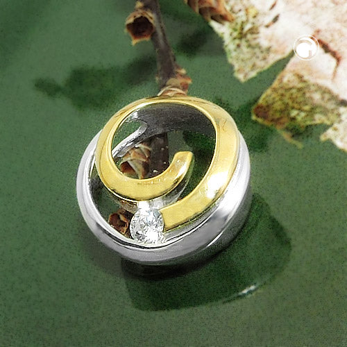 Vedhæng 11,5 mm i cirkel med spiral bicolor og zirkonia sølv 925