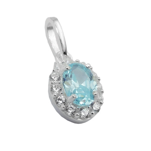 Pendel 10x8mm Kubiske zirkonier Hvid og Lyseblå Sølv 925