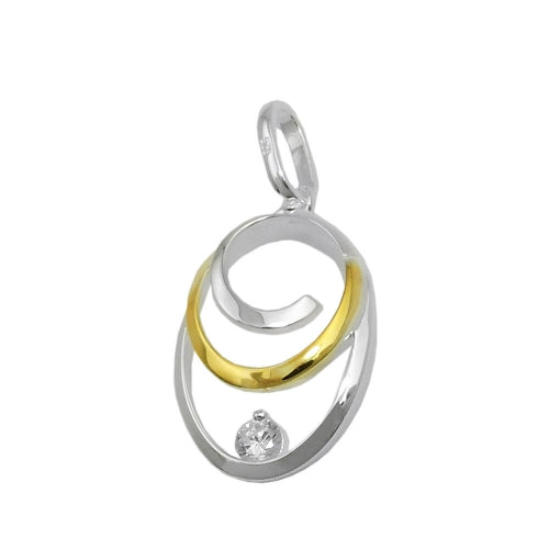 Vedhæng 19x13mm oval bicolor med zirkonia sølv 925