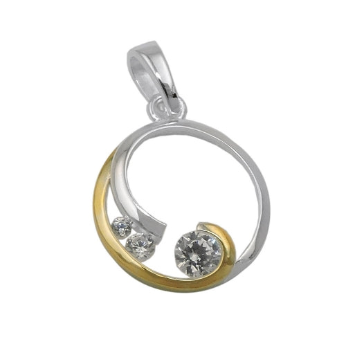 Pendel 12 mm cirkel med spiral bicolor med zirkonier sølv 925
