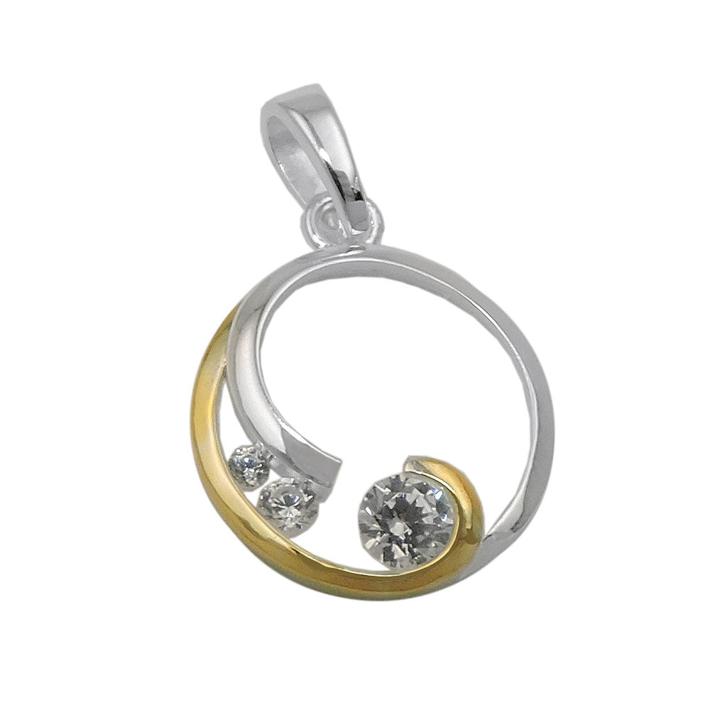 Pendel 12 mm cirkel med spiral bicolor med zirkonier sølv 925