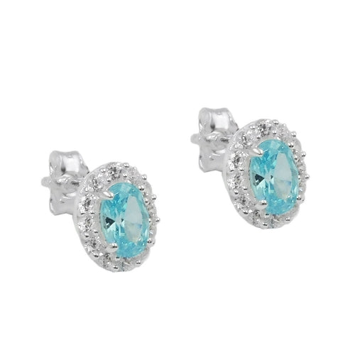 Ørestik 9x7mm Cubic Zirconias Hvid og Lyseblå Sølv 925