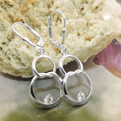 Leverback 36x13mm Double Circle Eight med Zirconia Shiny Silver 925
