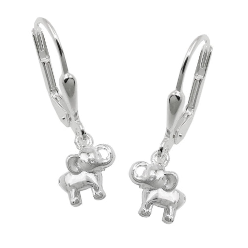 Leverback øreringe 21x7mm Lille elefant skinnende sølv 925
