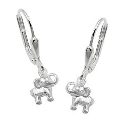 Leverback øreringe 21x7mm Lille elefant skinnende sølv 925