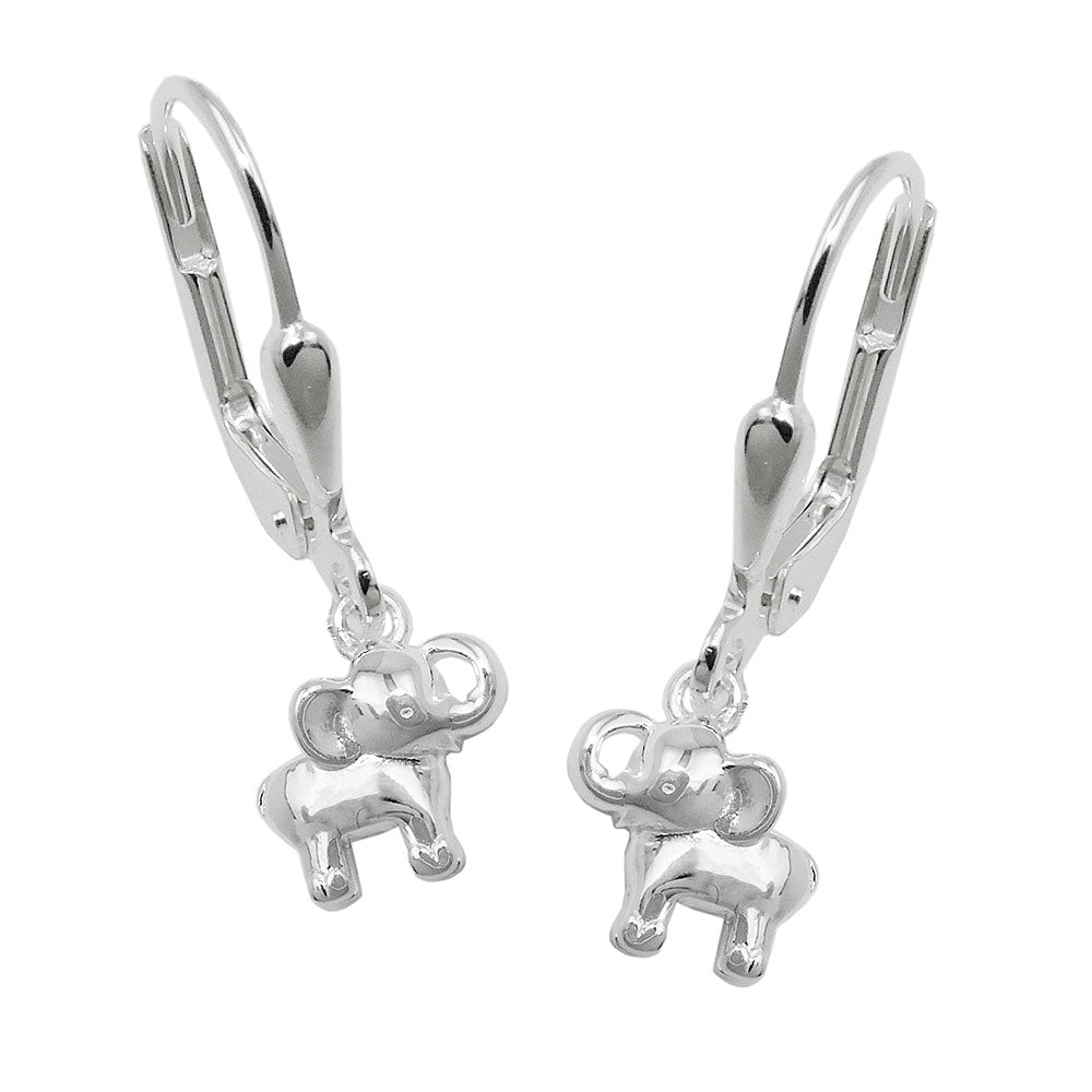 Leverback øreringe 21x7mm Lille elefant skinnende sølv 925