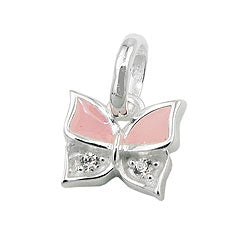 Pendel 7x8mm Butterfly Pink Lakeret med Cubic Zirconia Sølv 925