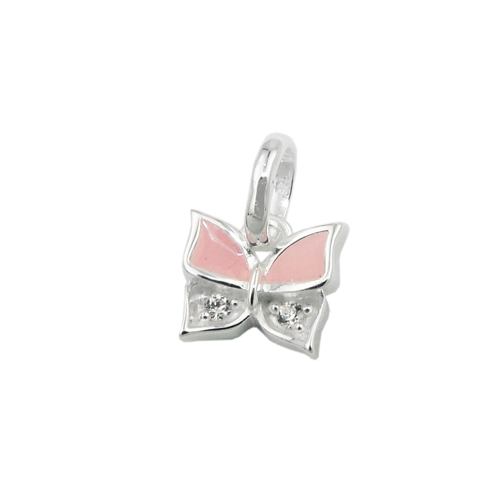 Pendel 7x8mm Butterfly Pink Lakeret med Cubic Zirconia Sølv 925