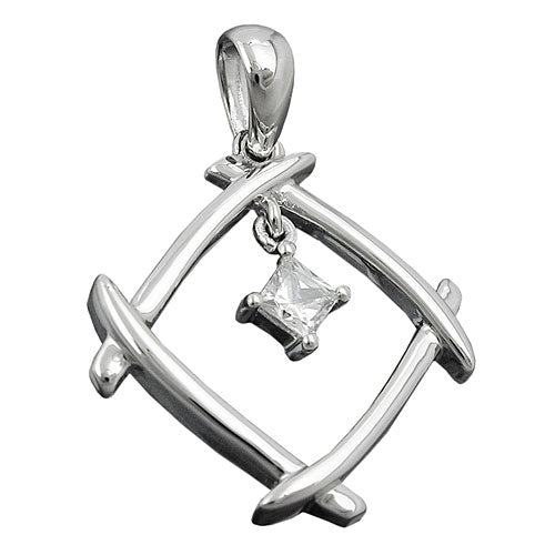 Vedhæng 21x21mm kvadratisk zirkonia Skinnende rhodiumbelagt sølv 925