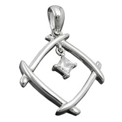 Vedhæng 21x21mm kvadratisk zirkonia Skinnende rhodiumbelagt sølv 925