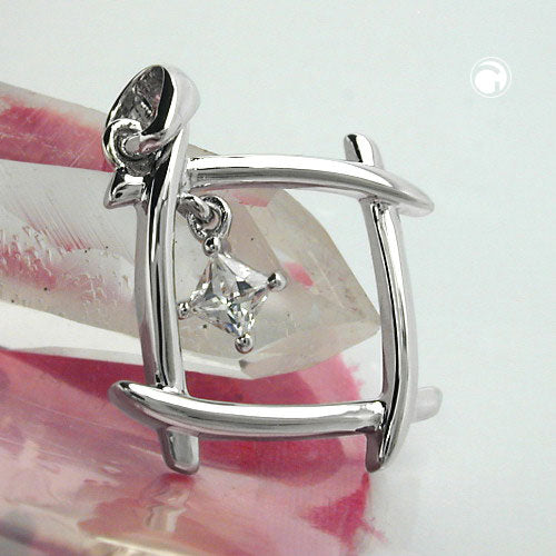 Vedhæng 21x21mm kvadratisk zirkonia Skinnende rhodiumbelagt sølv 925