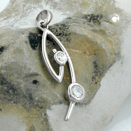 Vedhæng 28x9mm kubiske zirkoniaer Hvid rhodium belagt sølv 925