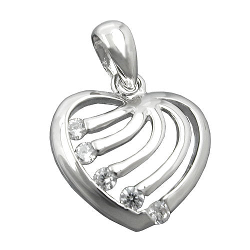 Vedhæng 15x16mm hjerte med zirkoniaer Rhodium-belagt skinnende sølv 925