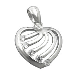 Vedhæng 15x16mm hjerte med zirkoniaer Rhodium-belagt skinnende sølv 925