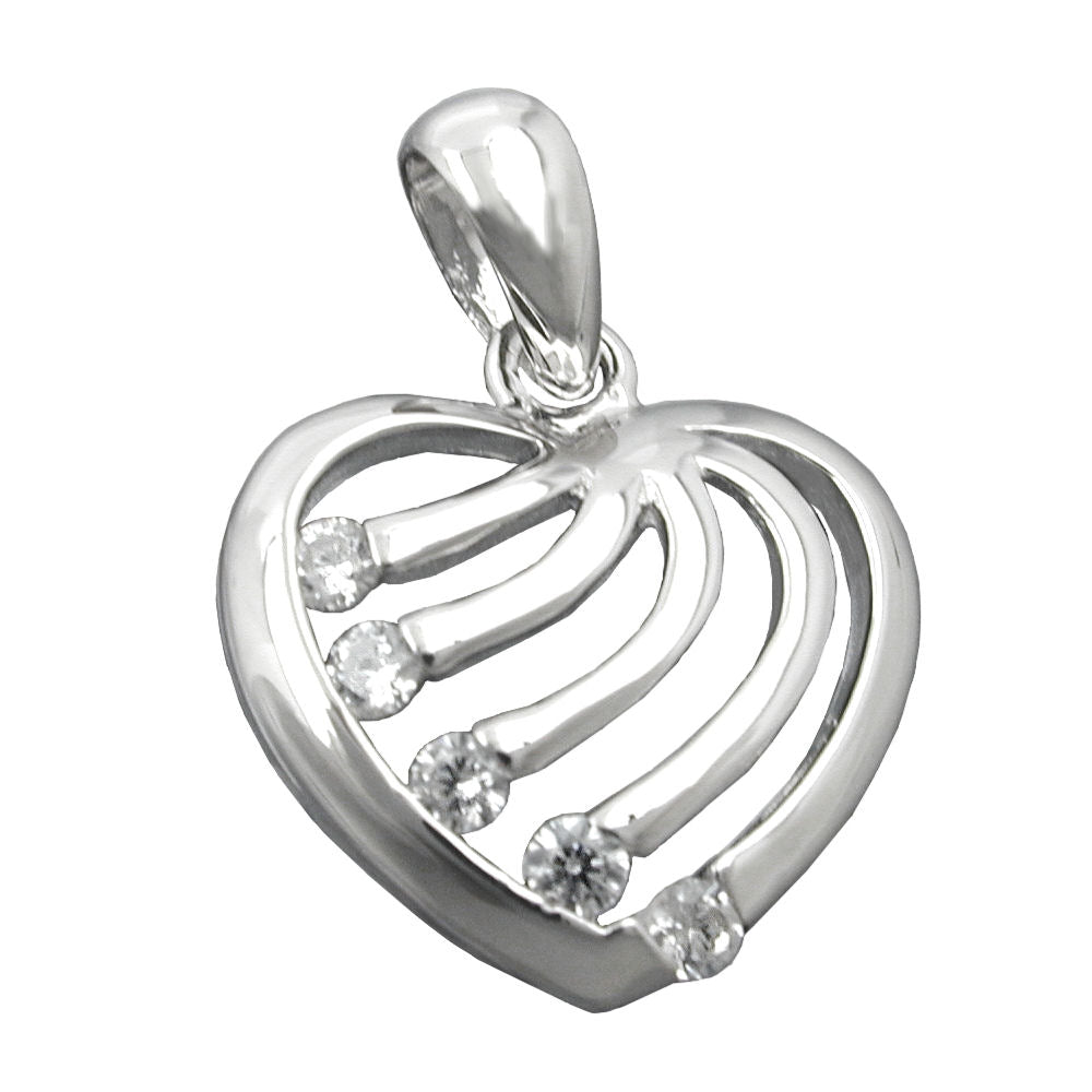 Vedhæng 15x16mm hjerte med zirkoniaer Rhodium-belagt skinnende sølv 925