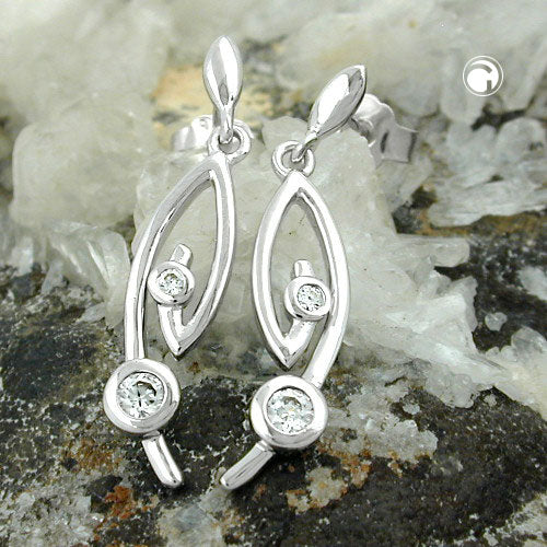 Ørestikker øreringe 28x6mm med zirkoniaer hvid rhodiumbelagt sølv 925