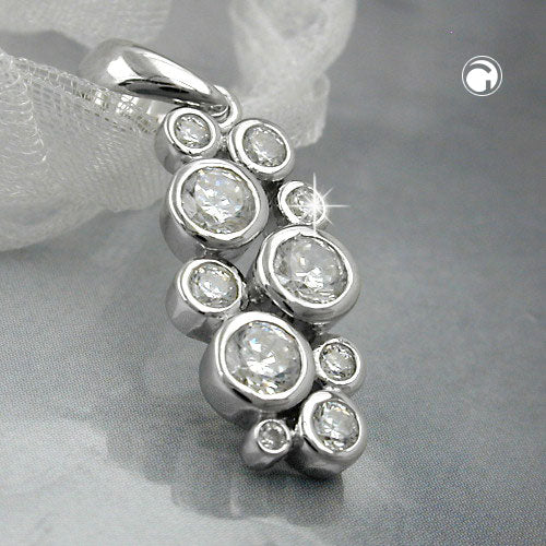 Vedhæng 18x8mm drue med zirkoniaer Skinnende Rhodiumbelagt sølv 925
