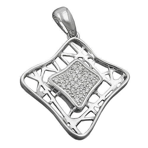 Vedhæng 23x23mm firkantet zirkonia Skinnende rhodiumbelagt sølv 925