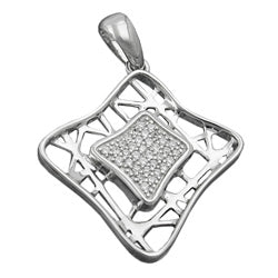 Vedhæng 23x23mm firkantet zirkonia Skinnende rhodiumbelagt sølv 925