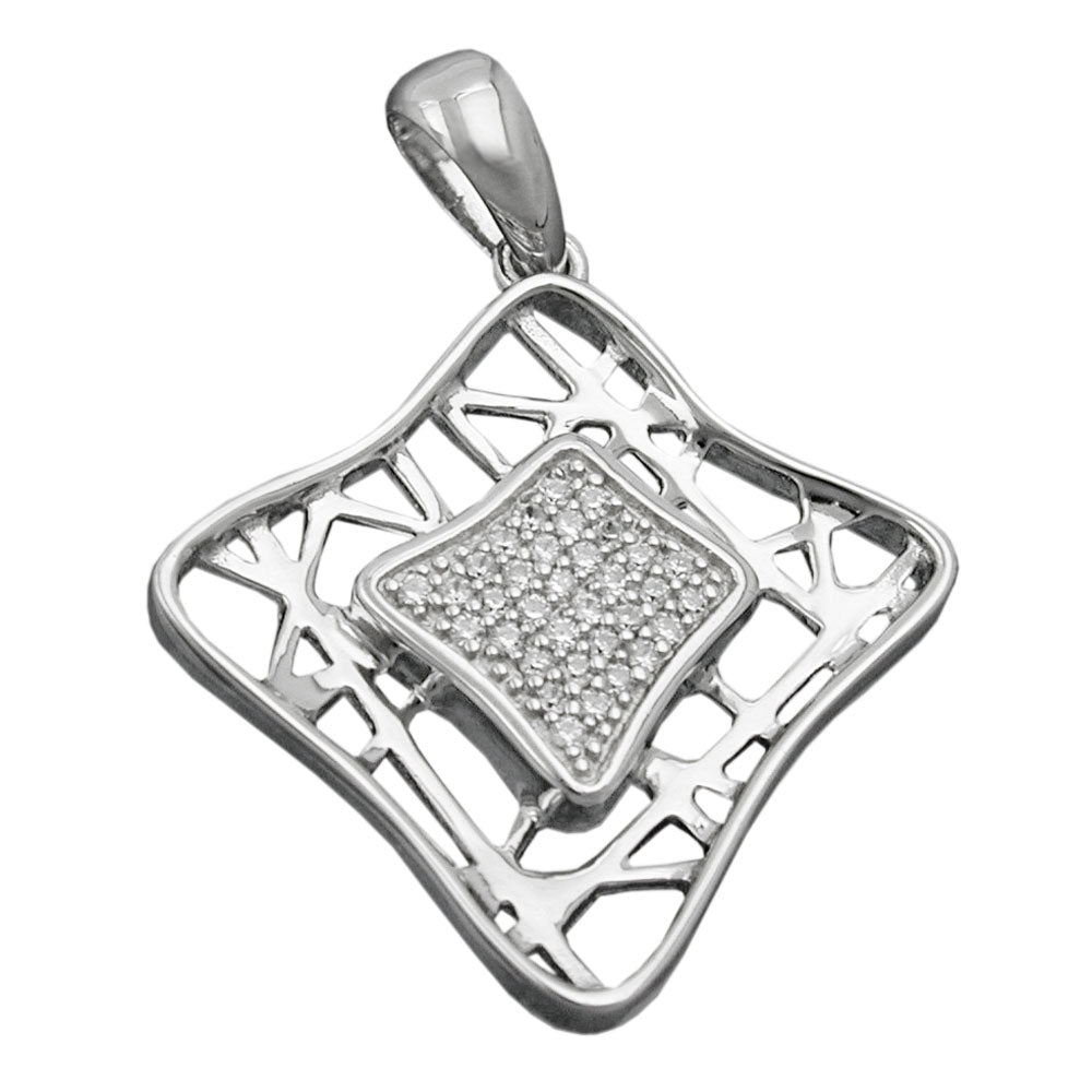 Vedhæng 23x23mm firkantet zirkonia Skinnende rhodiumbelagt sølv 925