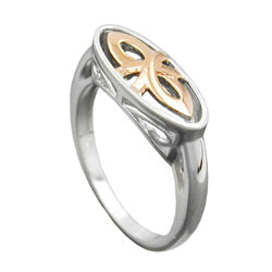 Ring 7mm bicolor, rød guldbelagt skinnende rhodiumbelagt sølv 925 ring størrelse 56