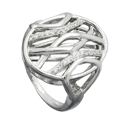Ring 20 mm med mange zirkonier skinnende rhodiumbelagt sølv 925
