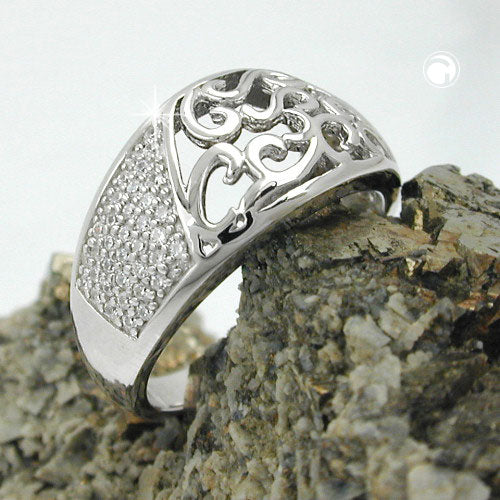 Ring 10 mm med zirkoniaer skinnende rhodiumbelagt sølv 925