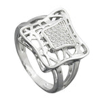 Ring 16mm med mange zirkonier skinnende rhodiumbelagt sølv 925