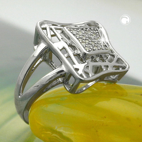 Ring 16mm med mange zirkonier skinnende rhodiumbelagt sølv 925