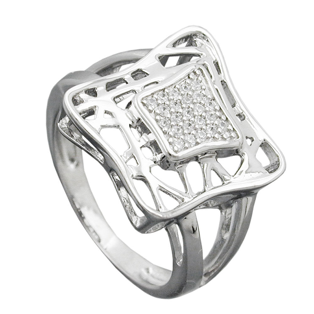Ring 16mm med mange zirkonier skinnende rhodiumbelagt sølv 925