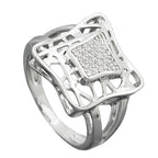 Ring 16mm med mange zirkonier skinnende rhodiumbelagt sølv 925