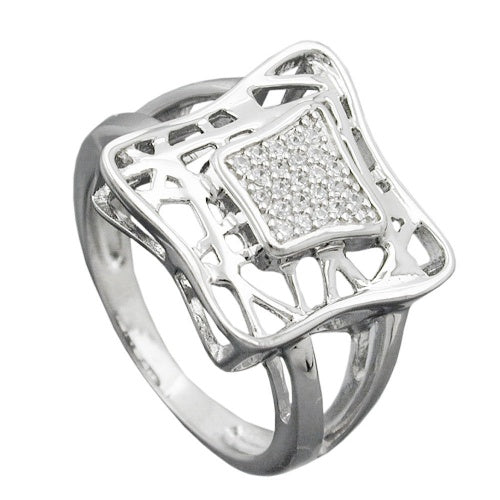 Ring 16mm med mange zirkonier skinnende rhodiumbelagt sølv 925