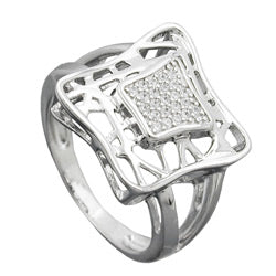 Ring 16mm med mange zirkonier skinnende rhodiumbelagt sølv 925